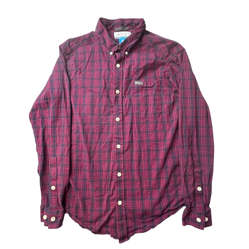 Columbia Shirt Mens M Red Plaid AM7968 Button Down Long Sleeve Cotton Stretch